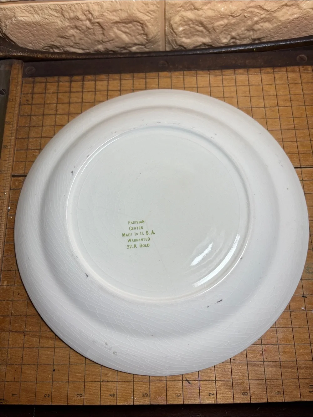 Pair Parisian Center Dinner Plates 10 1/8”D Made USA 22K Gold Pattern Rim Floral
